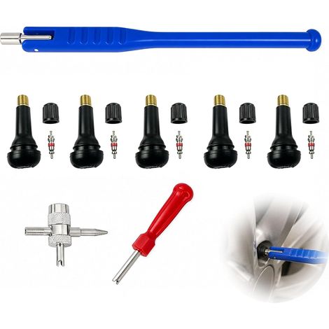 13 Pcs Demonte Valve Pneu Outil Remover, Demonte Obus Valve avec 5 Valves Tubeless, Clé Valve Pneu, Outil Réparation Pneus pour Voiture Moto Vélo Camion (1/5)