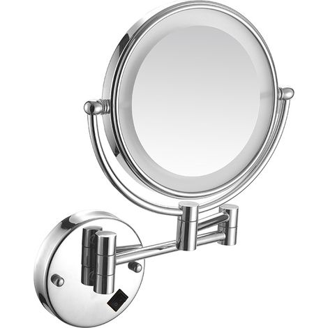 Miroir de maquillage grossissant double face avec support mural, LED étanche, rotation à 360°, 6 pouces, argenté (1/5)