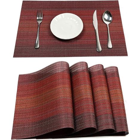 Set aus 4 roten Platzsets, gewebte Tischdecken, 30x45 cm, rutschfest, wärmeisolierend, im westlichen Stil.