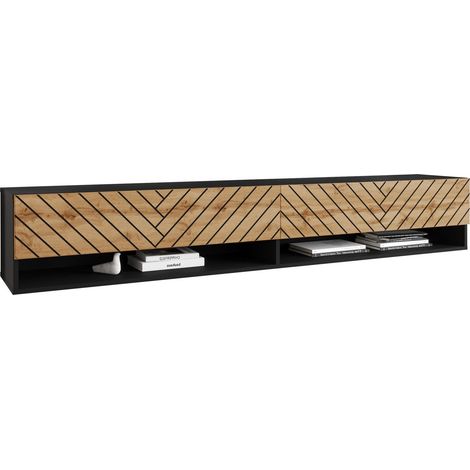 Mueble TV Sarasota 119, Grafito + Roble wotan, Número de puertas: 2, Número de cajones: 0, 180x30x33cm