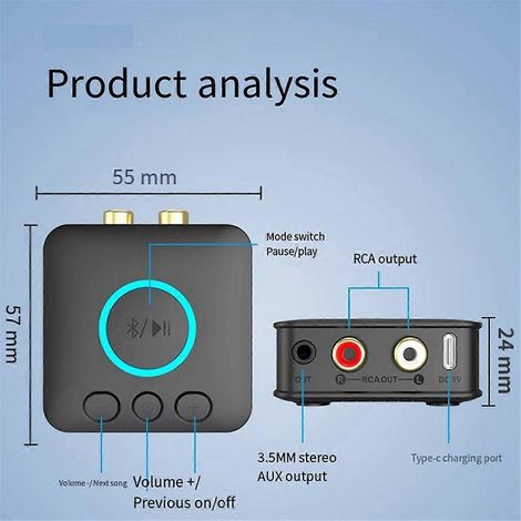 Qualcomm Bluetooth 5.1 Empfänger zu Aux/RCA für ältere Audioverstärker und Audioplayer (1/5)