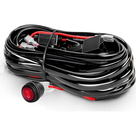 Interrupteur Relais de Puissance 12V, Marche/Arrêt, 2 Fils Fusible à Lame Etanche - Faisceau de Câbles pour Barre Lumineuse LED 16AWG Kit pour LED Feux de Travail, Tout-Terrain Lumières (1/5)