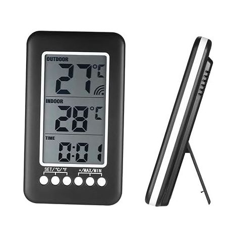 Thermomètre Interieur et Exterieur sans fil 2 en 1 Horloge Thermomètre LCD ℃ / ℉ Thermomètre Intérieur / Extérieur Numérique Horloge Mesure de Température avec Transmetteur
