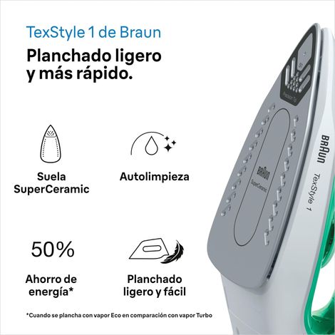 Plancha de vapor Braun TexStyle 1 SI-1040GR 2000W SuperCeramic Verde