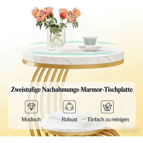 Table basse ronde imitation marbre, table d'appoint de nuit