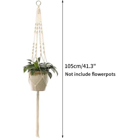 (S8) Paniers suspendus pour plantes en macramé faits main, suspension en corde de coton pour pots de fleurs, décoration murale pour jardin, cour ou terrasse. Fournitures de jardin. (1/4)