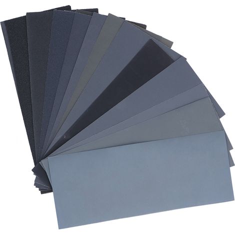 Kit de 14 feuilles de papier de verre imperméables pour le polissage et le ponçage, grains 120 à 3000, utilisables à sec ou à l'eau. (1/5)