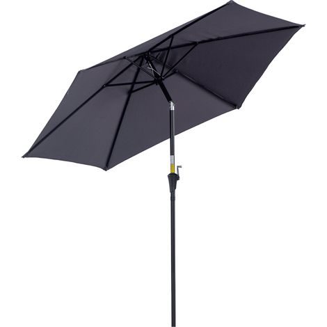 Outsunny – Parasol inclinable 2,6m en aluminium – Tissu polyester imperméabilisé 180g/m² – Manivelle d'ouverture facile – 6 entretoises robustes