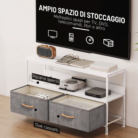 Mobile Porta TV da 47" con Cassetti Pieghevoli in Tessuto e Mensola in Metallo e MDF, 98x29x56 cm, Bianco (1/5)
