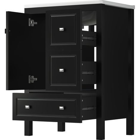 Mobile bagno da terra con lavabo in ceramica 62 x 47 x 90 cm nero MDF con 3 cassetti e 1 anta (1/5)