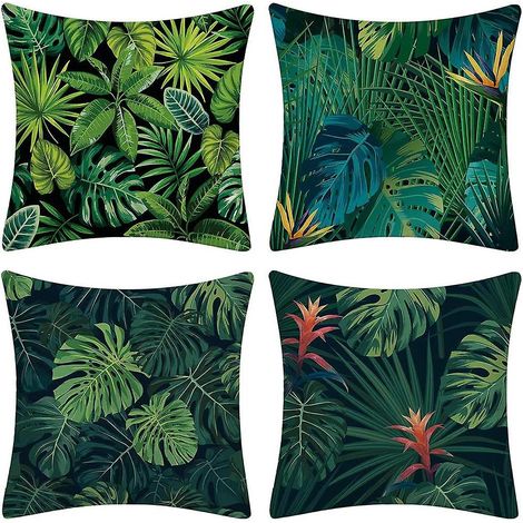 Housses de coussin à motif cactus méditerranéen - Lot de 4, 45 x 45 cm (feuilles vertes), pour la décoration intérieure (1/5)