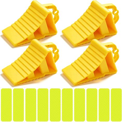 4 Pièces Cales de Roue avec Poignée, 200x120x110mm Cales de Roue en Plastique avec 20 Autocollants Réfléchissants, Pneus Slip Stopper, Cales de Frein pour Voiture Caravane Remorque Camping-Car(Jaune) (1/5)
