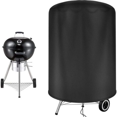 Runde, wasserdichte Grillabdeckung, Weber Grillabdeckung aus UV-beständigem Oxford-Gewebe, mit seitlichem Windschutzgurt, Schwarz (71 x 70 cm)