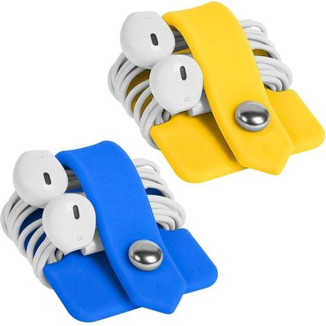 SABIR 2PCS Organisateur Cordon Ecouteurs en Silicone, Enrouleur de Câble Cord Manager, Attaches de Câble d'Ecouteur, Enrouleur de Câble Portable pour Casque Câble d'Ecouteur, Câble USB(Bleu/Jaune) (1/5)