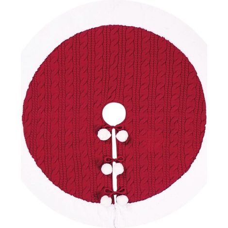 Jupe de sapin de Noël tricotée à pompons blancs, décorations de Noël pour la maison, jupe de sapin de Noël 62 cm, tapis de sapin de Noël tricoté rouge, jupe de sapin de Noël, fête, décoration du nouve (1/5)