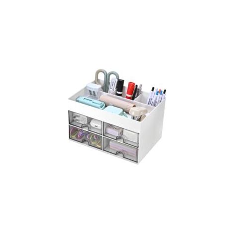 Houhence – Organizer da scrivania in ABS con 3 scomparti e 4 cassetti trasparenti – Spazio ottimizzato per penne e accessori – Design moderno - Crezuo