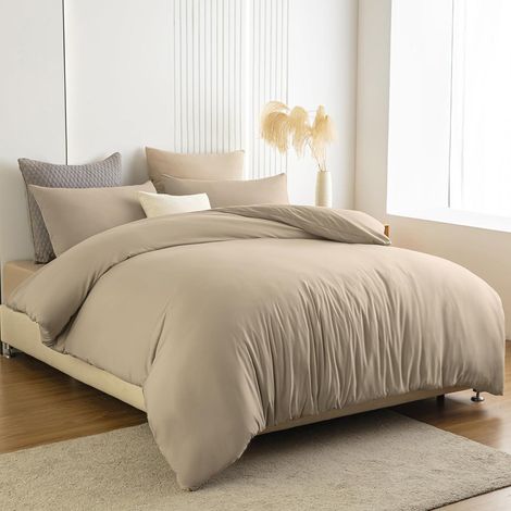 Bettwäsche Mikrofaser Bügelfrei 140 x 200cm 80 x 80cm 02 Sandy Beige (1/5)
