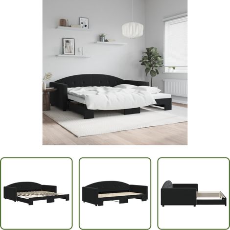 Canapé gigogne - Lit de jour avec gigogne sans matelas noir 100x200 cm (1/5)