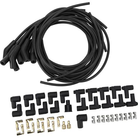 Kit de bougie d'allumage 45°/135° et de câble d'allumage avec cache-poussière, haute performance, diamètre 8,5 mm, convient aux modèles Chevrolet noirs. (1/5)