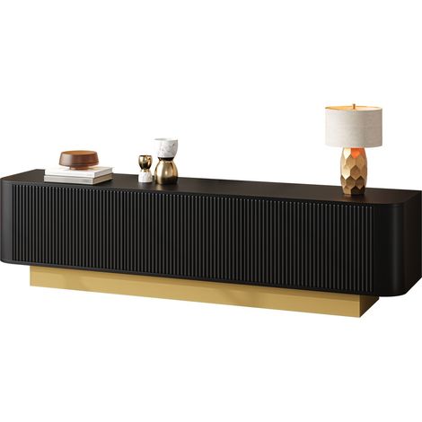 Meuble tv contemporain 170 cm, design arrondi meuble tv avec rangement, façade texturée, passe-câbles intégré (1/5)