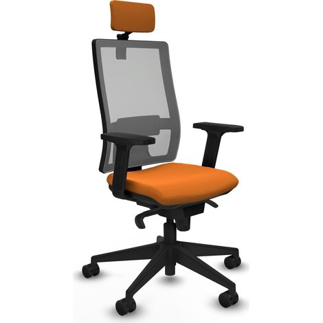 Horna sincro malla gris similpiel naranja brazos 2D base piramidal cabecero 2D ruedas 65mm nailon (1/5)