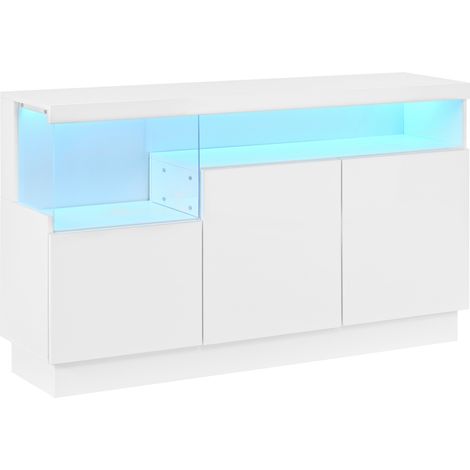 Aparador moderno blanco con iluminación LED controlada por app y compartimento acrílico (1/5)