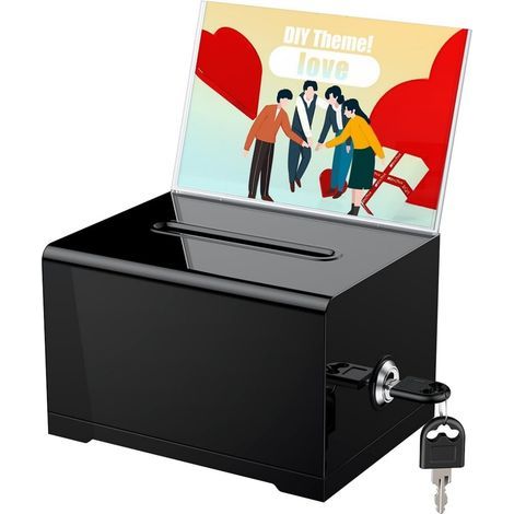 boîte à dons en acrylique noir-Convient pour la collecte de fonds-Boîte à suggestions avec fente de dépôt et cadenas (1/5)