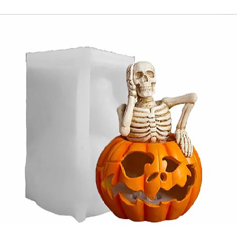 Moule à bougie en forme de crâne de citrouille, fait main, pour savon, artisanat en argile, moule à bougie 3D pour Halloween (1/5)