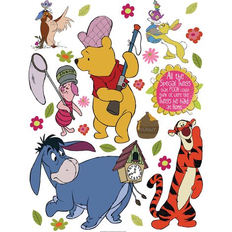 sticker mural Winnie l'ourson jaune, bleu, orange et rose  - Disney (1/2)