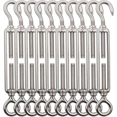10Pcs Tendeur Cable Crochet M5 (Crochet et Oeil), Tendeur Fil Acier/Tendeur Cable INOX en Acier Inoxydable 304 pour Fil a Linge, Cable Acier, Corde Acier
