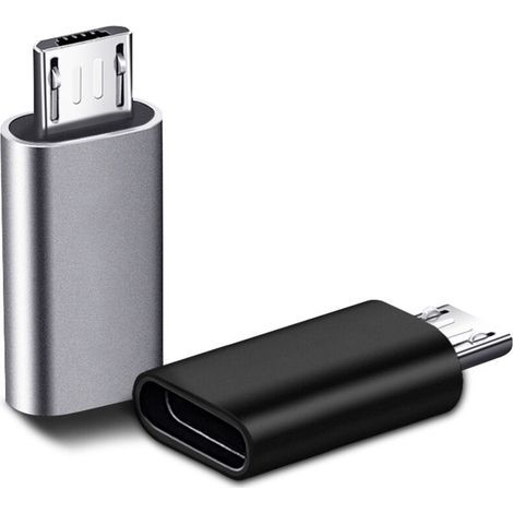 2 piezas Adaptador USB C, Micro USB a USB C, Adaptador USB C a Micro USB Conector, Adaptador Tipo C Hembra Micro USB Macho Conector para PC, Galaxy, Mate, etc (Negro, una pieza plateada) (1/5)