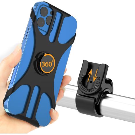 Universelle Fahrradhalterung mit aktiver Vibrationsdämpfung, 360° drehbar, für Mountainbike, Motorrad und Fahrrad. Kompatibel mit iPhone 17/16/15/14/13/12/11/Pro Max und Smartphones von 4,5" bis 7,0". (1/5)