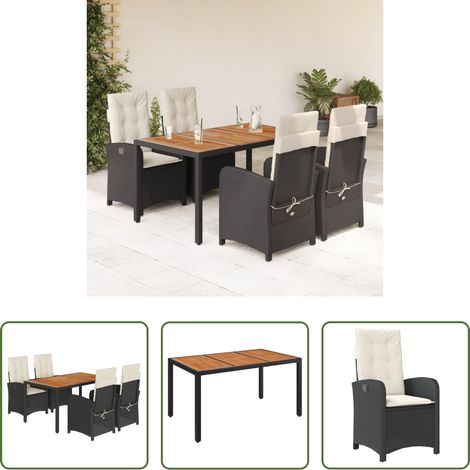 vidaXL Gartenessgruppe -  5-tlg. Garten-Essgruppe mit Kissen Schwarz Poly Rattan (1/5)
