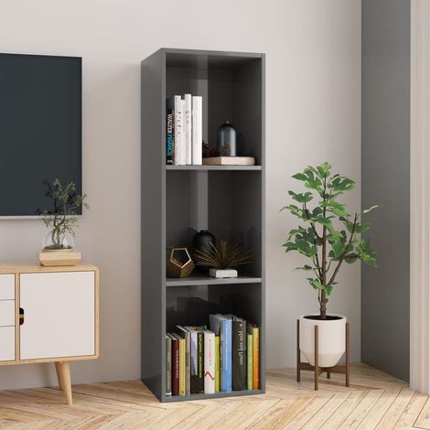 Vidaxl – Bibliothèque gris brillant en bois d'ingénierie – 3 compartiments – Dimensions 36 x 30 x 114 cm – Meuble TV polyvalent (1/10)