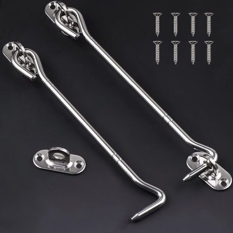 Set di 2 ganci a occhiello da 20 cm - Gancio a chiusura resistente per armadi, ripostigli, finestre e porte scorrevoli. (1/4)