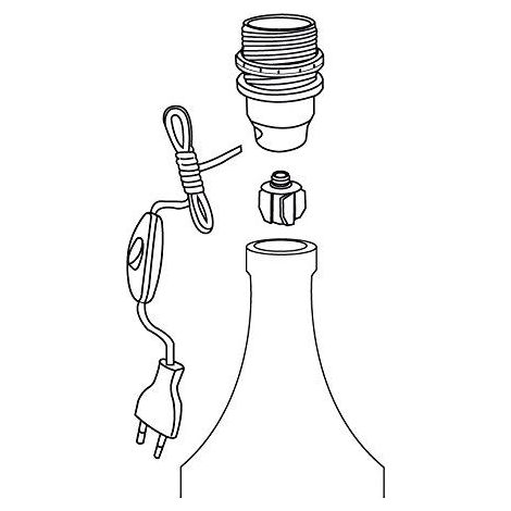 Centrale Brico – Lampe bouteille E14 blanche avec câble 1.5m – Douille demi-filetée + interrupteur à main – Transforme vase en lampe de table