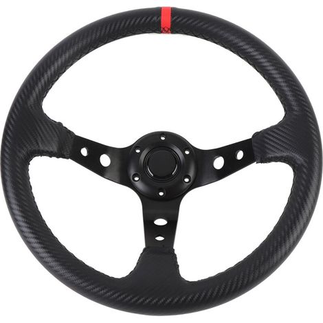 1 Inch Racing Steering Wheel, PU Leather Racing Style Steering Wheel with Aluminium Spokes, Universal 6 Bolt Car Sports Steering Wheel (Red). (1/5)