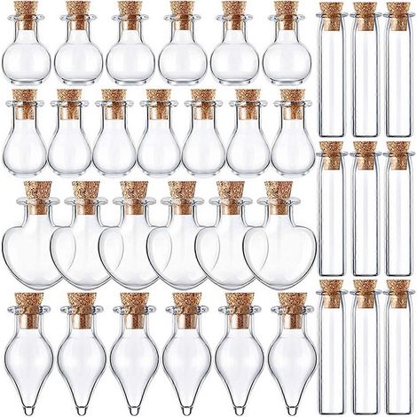 50 Mini-Glasfläschchen mit Korken, 5 verschiedene Formen