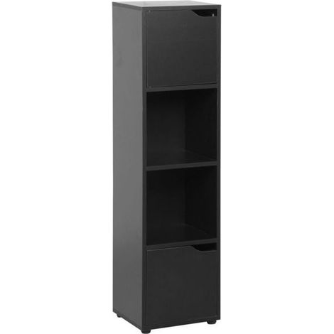 Colonne de rangement - JUANIO - 30x29x120cm - 2 niches ouvertes - 2 portes - Noir (1/4)