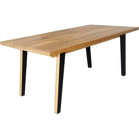 BATTISTA - Table repas 180cm Plaquage Chêne rustique Pieds en Métal noir et Plaqué Chêne (1/3)