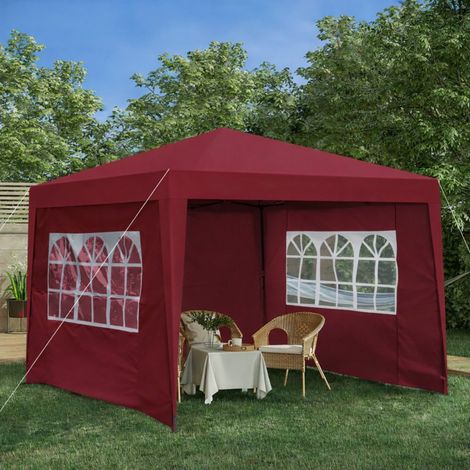 VVBV Barnum pliant 3 x 3 m, 4 parois latérales, 4 sacs de lestage, protection UV 50+, imperméable, structure acier, Bordeaux (1/5)