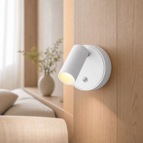 Lampe Murale Rechargeable LED 2000mAh, Aluminium Blanc, Variateur & Télécommande, 3 Couleurs, Rotation 350°, Sans Fil Aimantée (1/4)