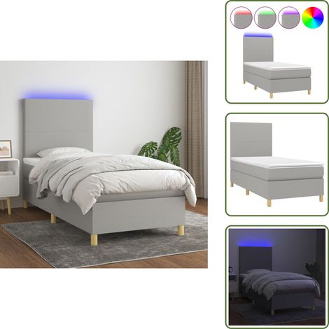 Sommier à lattes de lit avec matelas et LED Gris clair 90x190cm - Sommier Tapissier - Lit Plateforme - Lit Avec Rangement - Lit Design - Lit Moderne (1/5)