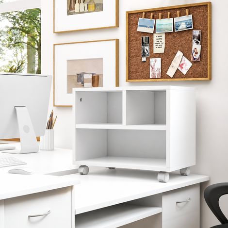 Support d'imprimante meuble de rangement bureau caisson 4 compartiments ouverts 40L x 30l x 36H cm blanc (1/5)