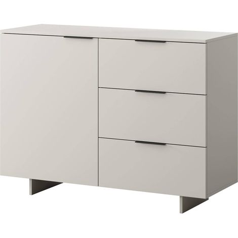 Buffet Rubiera, buffet de salon avec une porte battante et trois tiroirs, surélevé du sol, 120x42 h90 cm, beige (1/4)