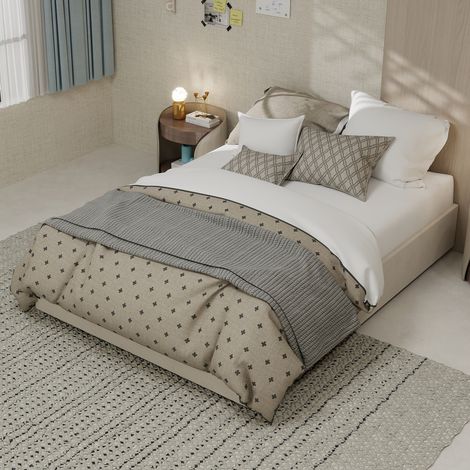 Bettgestell 140/200 cm beige aus Stoff und Metall mit stabiler Plattformkonstruktion (1/5)