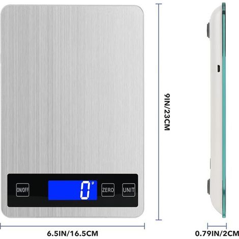 Balance de cuisine numérique 15 kg avec écran LCD + acier inoxydable + verre trempé - Précision jusqu'à 1 g - g/kg/lb:oz/ml/fl'oz - TYPE-C ou piles