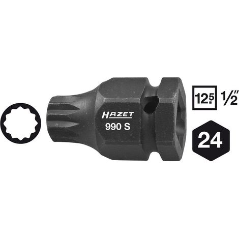 Hazet Schlag-Maschinenschrauber Schraubendreher-Steckschlüsseleinsatz 990S-18, 1/2 (12,5 mm) Vierkant hohl, 24 mm Außen-Sechskant, Innen Vielzahn Pro