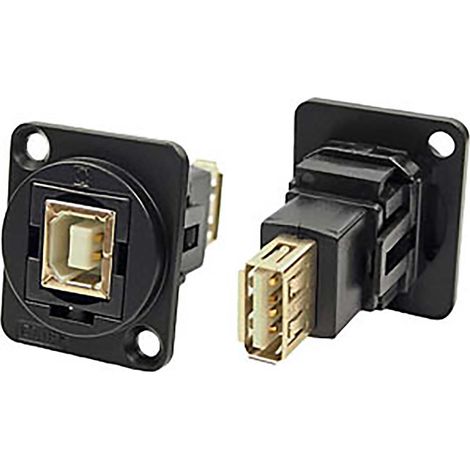 Connecteur USB 2.0 B to A Femelle vers Mâle RS PRO ports, Montage panneau, Droit ( Prix pour 1 )