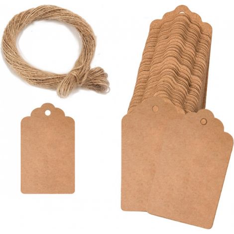 Sollbry Lot de 100 étiquettes cadeaux en papier kraft avec corde de 20 m, étiquettes à suspendre en papier kraft, étiquettes vintage à suspendre (1/5)